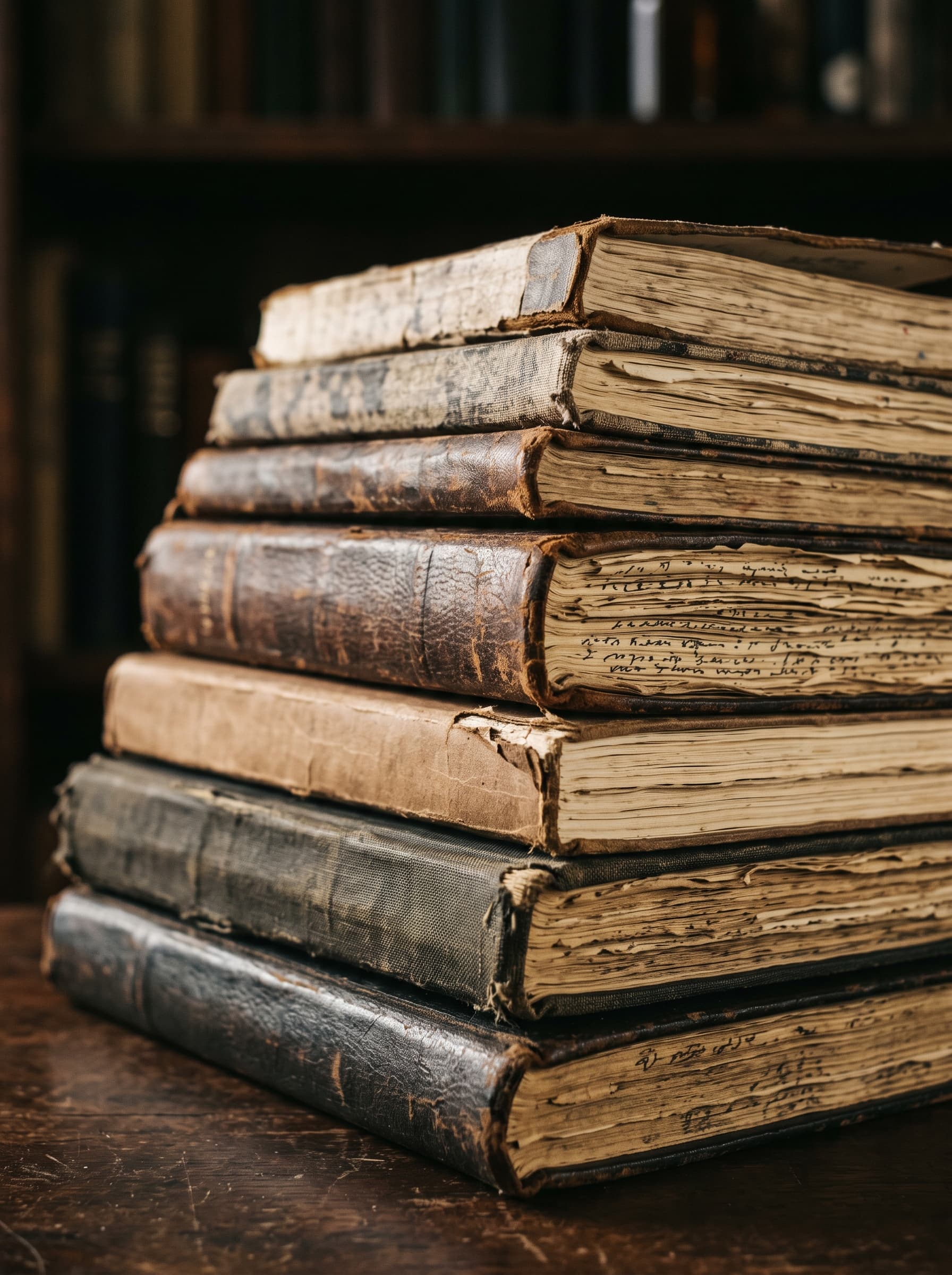 Archive of old leather-bound books