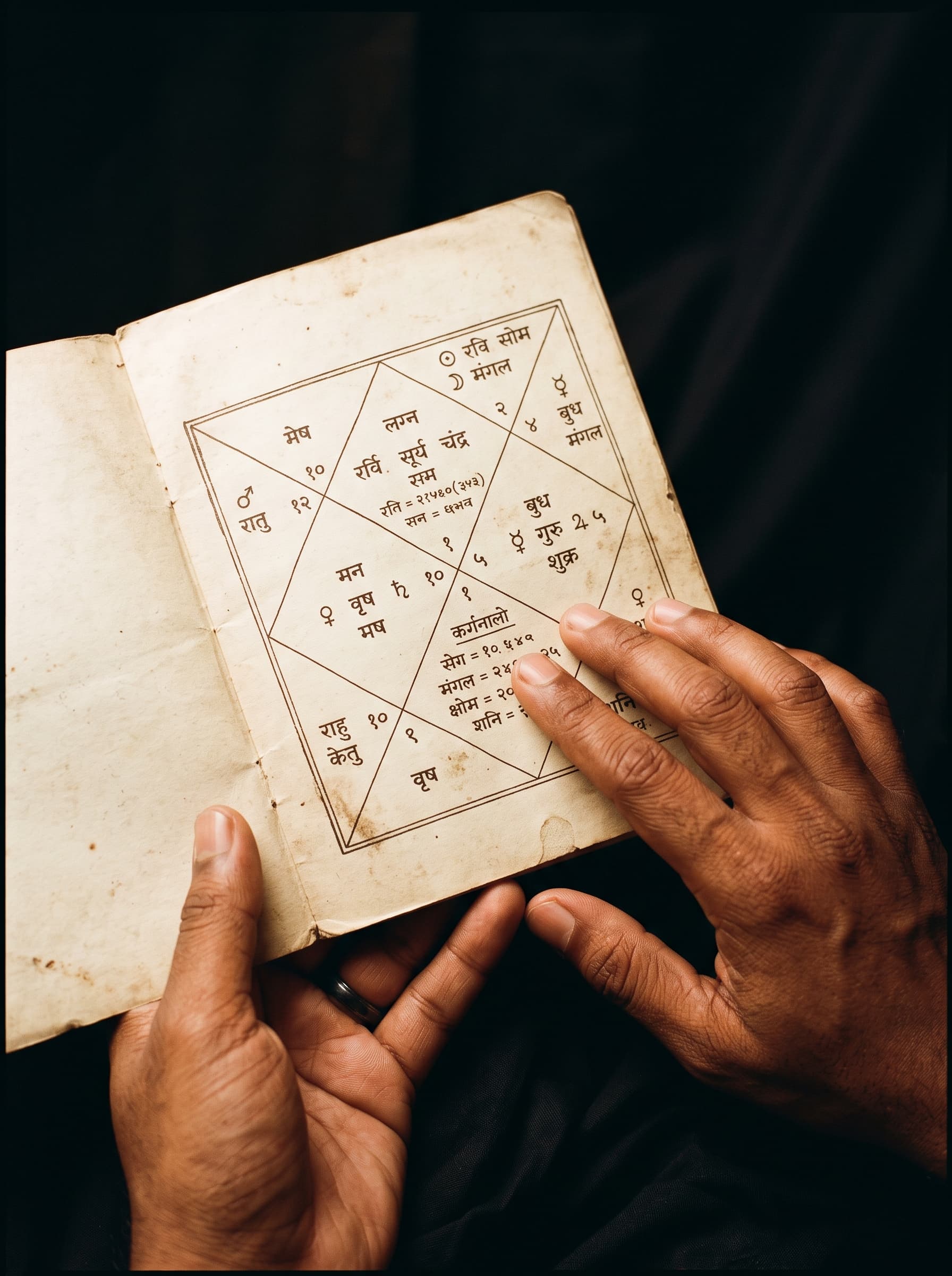 Vedic birth chart with hand-drawn notation