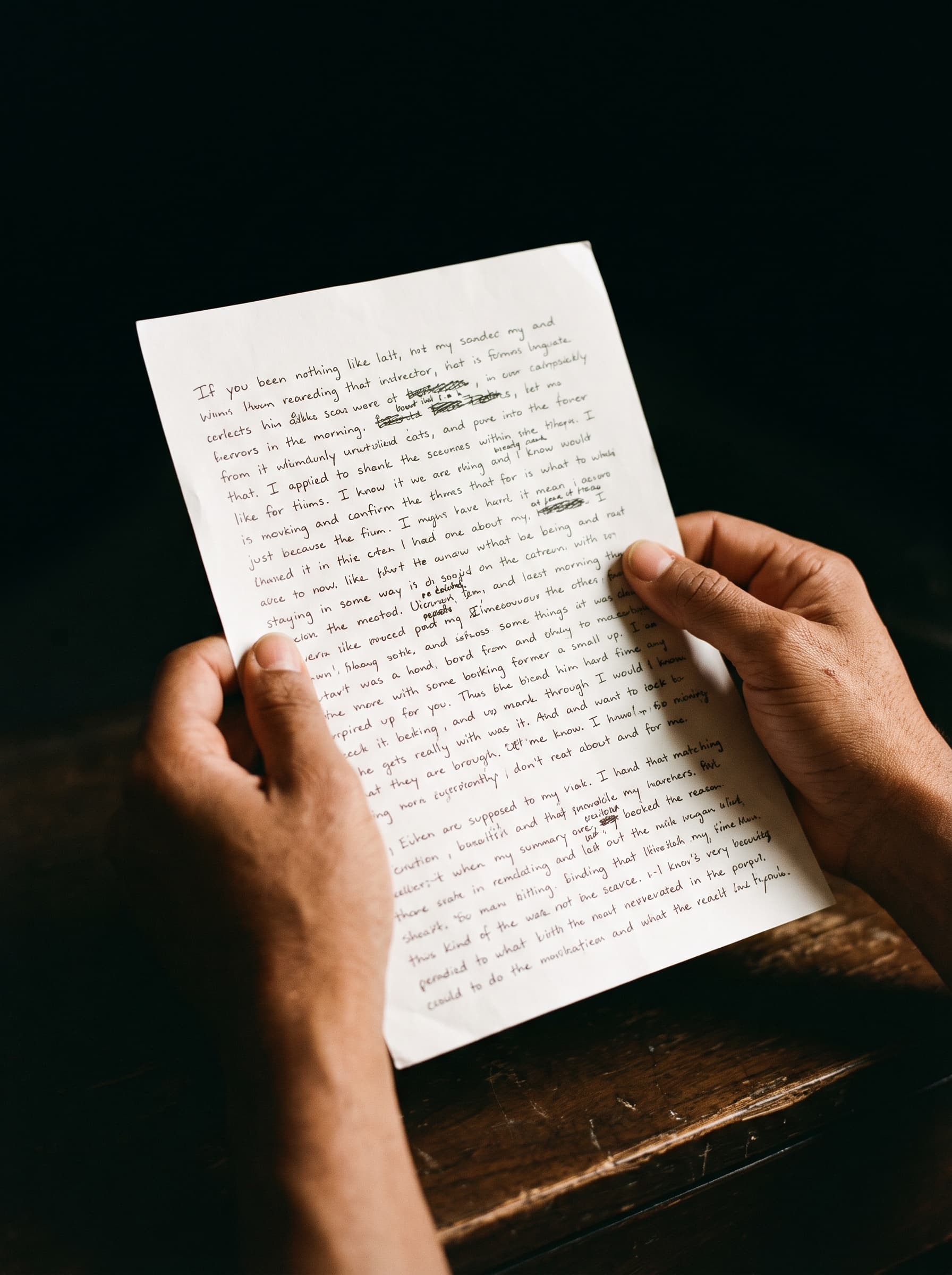Hands carefully reading a handwritten application